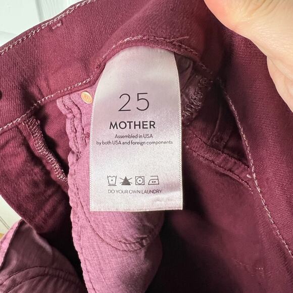 Mother Cotton The Rascal Sliced Up Heel Jeans in Burgundy 25 - Picture 11 of 13